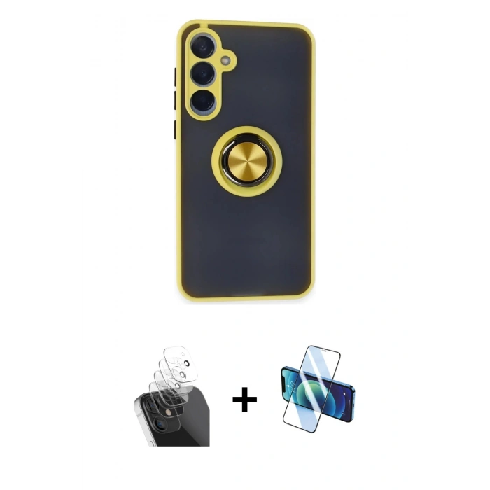 MARSİLYAN™- Galaxy A25 5G Kılıf Yörünge Çizgi - Siyah 3D Antistatik Seramik Nano Ekran Koruyucu + Kamera Lens Koruma Cam - SF