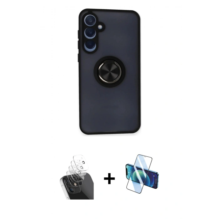 MARSİLYAN™- Galaxy A25 5G Kılıf Yörünge Çizgi - Siyah 3D Antistatik Seramik Nano Ekran Koruyucu + Kamera Lens Koruma Cam - SF