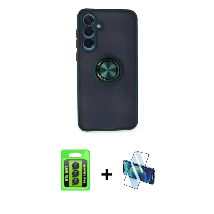 MARSİLYAN™- Galaxy A25 5G Kılıf Yörünge Çizgi - Siyah 3D Antistatik Seramik Nano Ekran Koruyucu + Raze Metal Kamera Lens - SH
