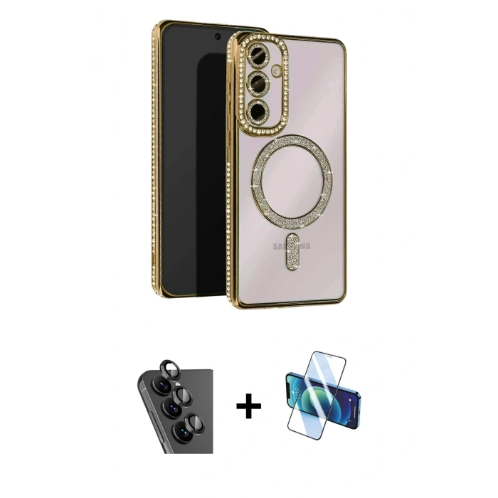 MARSİLYAN™- Galaxy A25 5G Kılıf Zirve Doku Prime - Siyah 3D Antistatik Seramik Nano Ekran Koruyucu + Valdez Metal Kamera Lens - SH