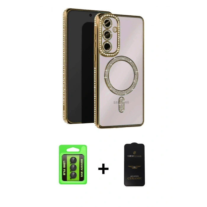 MARSİLYAN™- Galaxy A25 5G Kılıf Zirve Doku Prime - Siyah 6D Antistatik Mat Seramik Hayalet Nano Ekran Koruyucu + Raze Metal Kamera Lens - SH