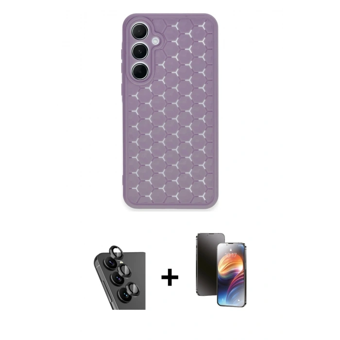 MARSİLYAN™- Galaxy A25 5G Kılıf Zirve Form - Siyah 3D Antistatik Mat Seramik Nano Ekran Koruyucu + Valdez Metal Kamera Lens - SH