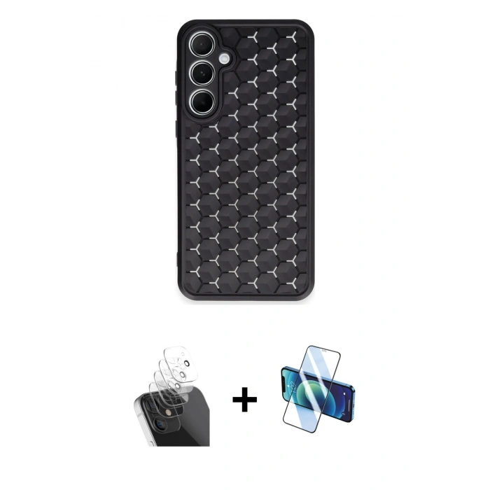 MARSİLYAN™- Galaxy A25 5G Kılıf Zirve Form - Siyah 3D Antistatik Seramik Nano Ekran Koruyucu + Kamera Lens Koruma Cam - SF