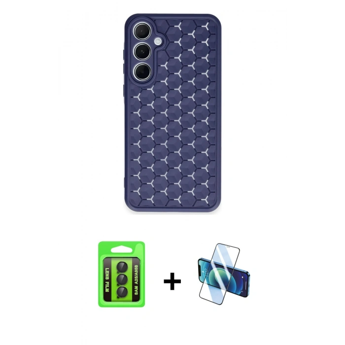 MARSİLYAN™- Galaxy A25 5G Kılıf Zirve Form - Siyah 3D Antistatik Seramik Nano Ekran Koruyucu + Raze Metal Kamera Lens - SH