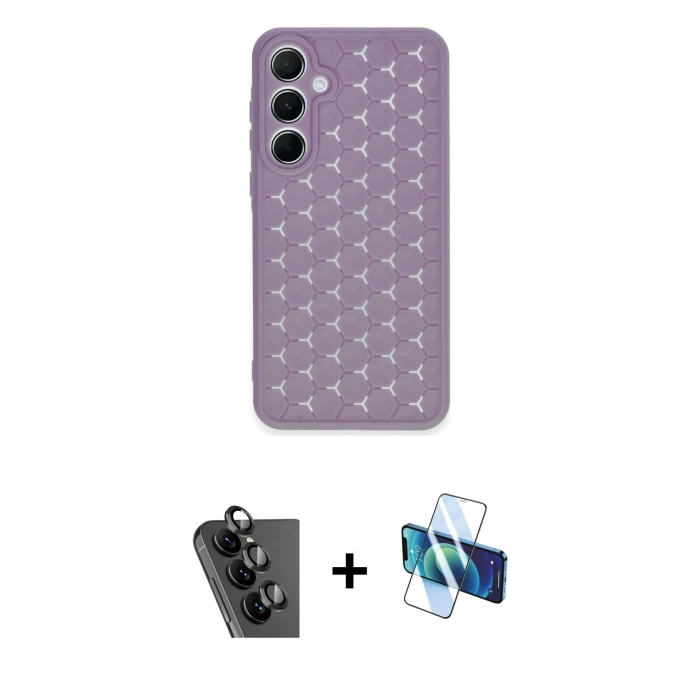 MARSİLYAN™- Galaxy A25 5G Kılıf Zirve Form - Siyah 3D Antistatik Seramik Nano Ekran Koruyucu + Valdez Metal Kamera Lens - SH