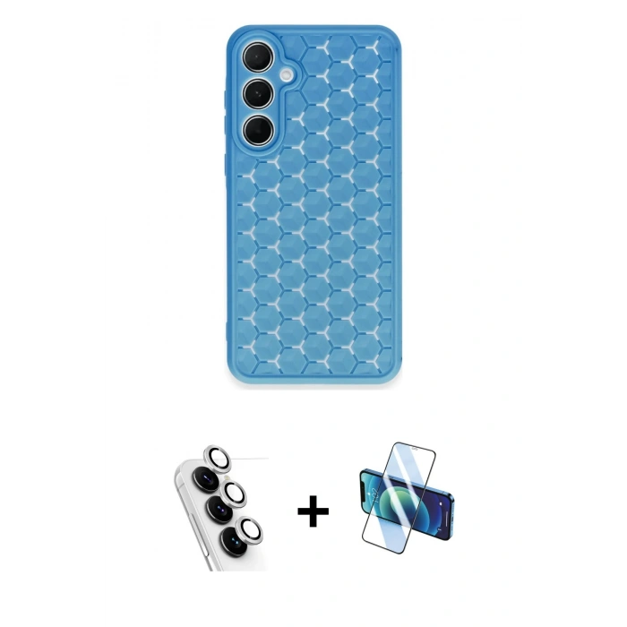 MARSİLYAN™- Galaxy A25 5G Kılıf Zirve Form - Siyah 3D Antistatik Seramik Nano Ekran Koruyucu + Valdez Metal Kamera Lens - GS