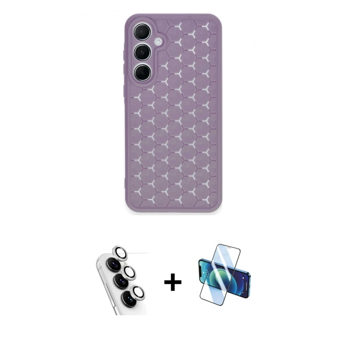 MARSİLYAN™- Galaxy A25 5G Kılıf Zirve Form - Siyah 3D Antistatik Seramik Nano Ekran Koruyucu + Valdez Metal Kamera Lens - GS