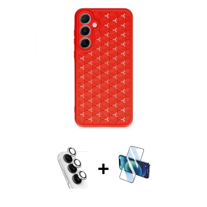 MARSİLYAN™- Galaxy A25 5G Kılıf Zirve Form - Siyah 3D Antistatik Seramik Nano Ekran Koruyucu + Valdez Metal Kamera Lens - GS
