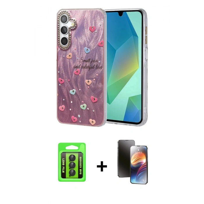 MARSİLYAN™- Galaxy A25 5G Kılıf Zirve Modern Prime - Siyah 3D Antistatik Mat Seramik Nano Ekran Koruyucu + Raze Metal Kamera Lens - SH