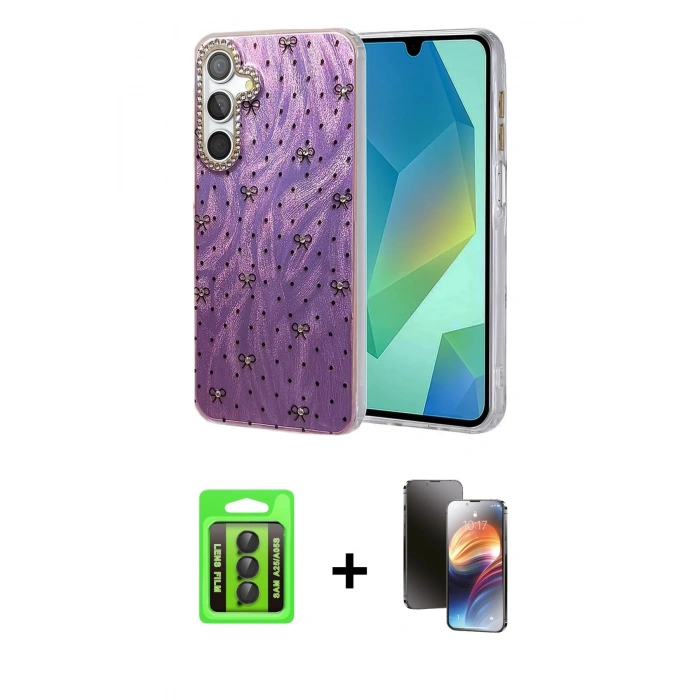 MARSİLYAN™- Galaxy A25 5G Kılıf Zirve Modern Prime - Siyah 3D Antistatik Mat Seramik Nano Ekran Koruyucu + Raze Metal Kamera Lens - SH