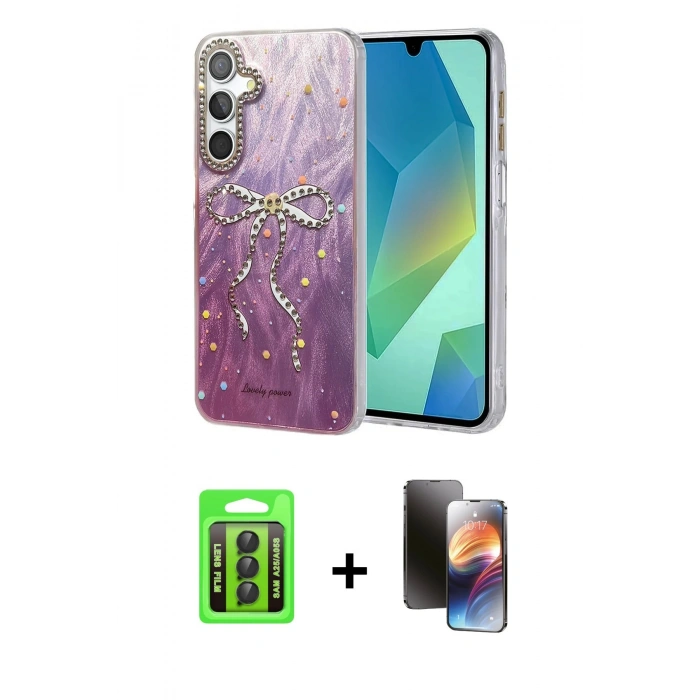 MARSİLYAN™- Galaxy A25 5G Kılıf Zirve Modern Prime - Siyah 3D Antistatik Mat Seramik Nano Ekran Koruyucu + Raze Metal Kamera Lens - SH