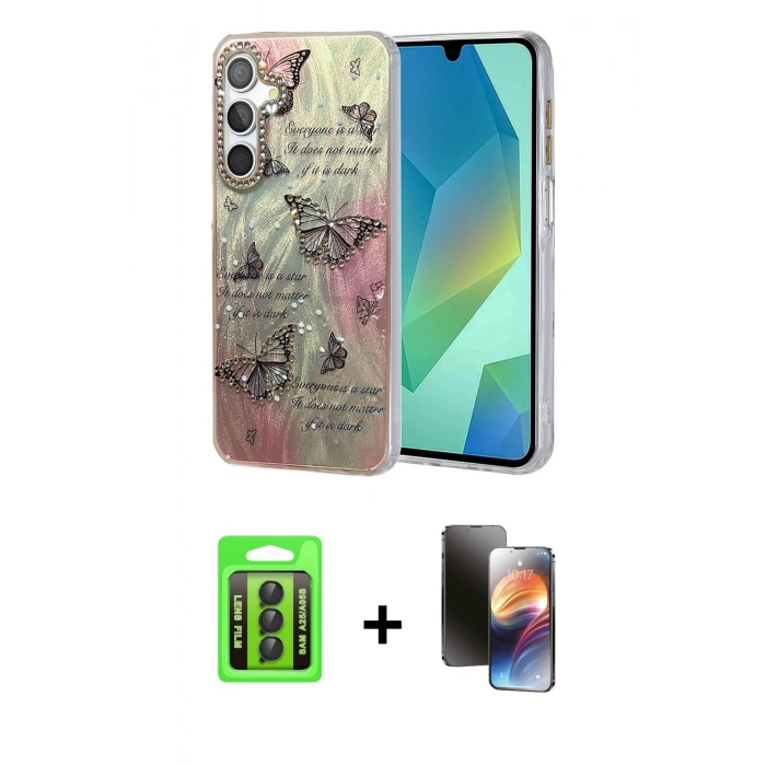 MARSİLYAN™- Galaxy A25 5G Kılıf Zirve Modern Prime - Siyah 3D Antistatik Mat Seramik Nano Ekran Koruyucu + Raze Metal Kamera Lens - SH