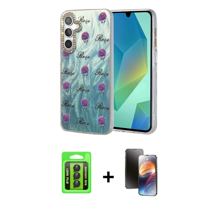 MARSİLYAN™- Galaxy A25 5G Kılıf Zirve Modern Prime - Siyah 3D Antistatik Mat Seramik Nano Ekran Koruyucu + Raze Metal Kamera Lens - SH