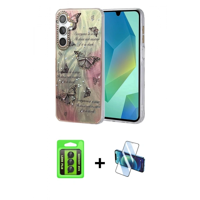 MARSİLYAN™- Galaxy A25 5G Kılıf Zirve Modern Prime - Siyah 3D Antistatik Seramik Nano Ekran Koruyucu + Raze Metal Kamera Lens - SH