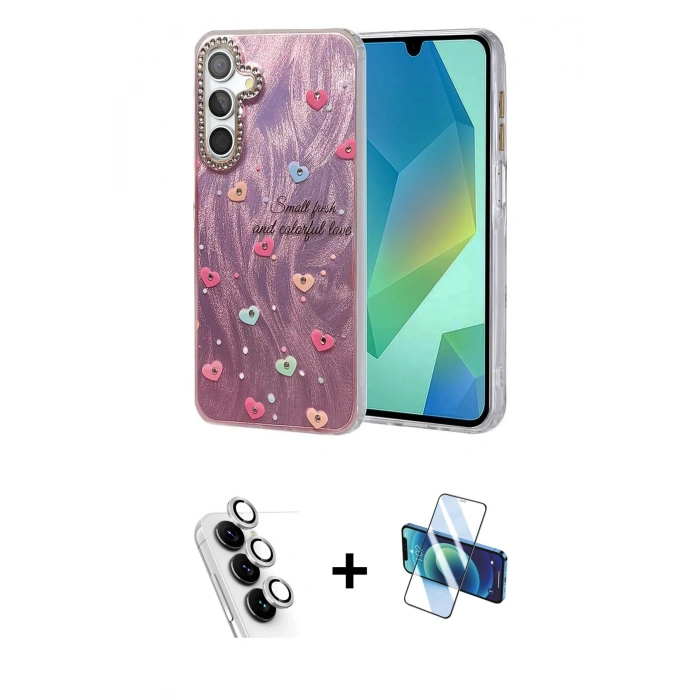 MARSİLYAN™- Galaxy A25 5G Kılıf Zirve Modern Prime - Siyah 3D Antistatik Seramik Nano Ekran Koruyucu + Valdez Metal Kamera Lens - GS