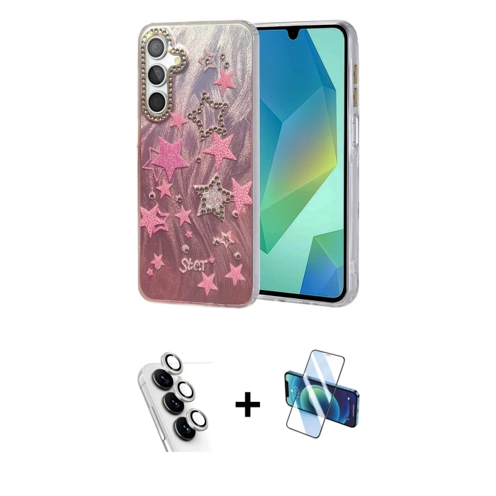 MARSİLYAN™- Galaxy A25 5G Kılıf Zirve Modern Prime - Siyah 3D Antistatik Seramik Nano Ekran Koruyucu + Valdez Metal Kamera Lens - GS