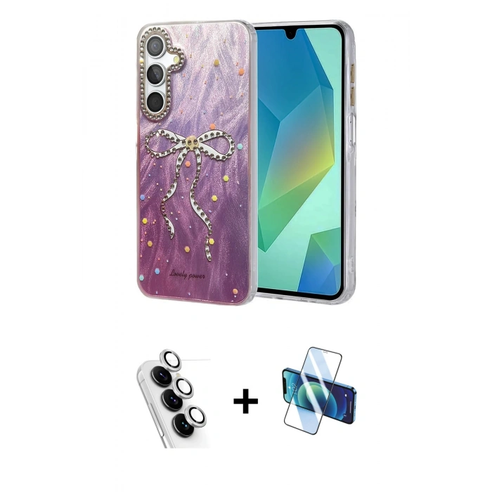 MARSİLYAN™- Galaxy A25 5G Kılıf Zirve Modern Prime - Siyah 3D Antistatik Seramik Nano Ekran Koruyucu + Valdez Metal Kamera Lens - GS