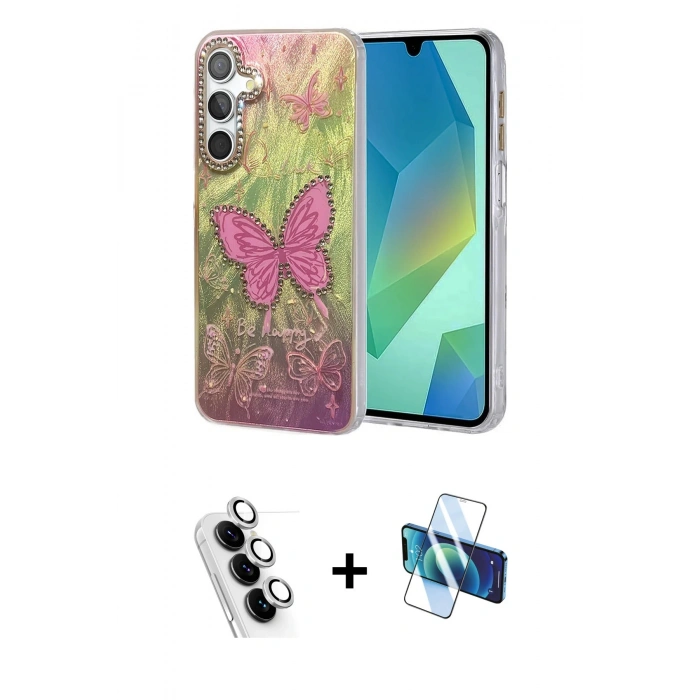 MARSİLYAN™- Galaxy A25 5G Kılıf Zirve Modern Prime - Siyah 3D Antistatik Seramik Nano Ekran Koruyucu + Valdez Metal Kamera Lens - GS