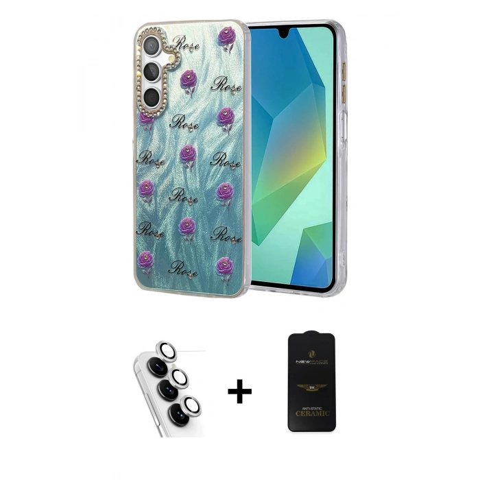 MARSİLYAN™- Galaxy A25 5G Kılıf Zirve Modern Prime - Siyah 6D Antistatik Mat Seramik Hayalet Nano Ekran Koruyucu + Valdez Metal Kamera Lens - GS