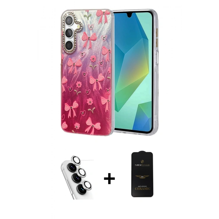 MARSİLYAN™- Galaxy A25 5G Kılıf Zirve Modern Prime - Siyah 6D Antistatik Mat Seramik Hayalet Nano Ekran Koruyucu + Valdez Metal Kamera Lens - GS