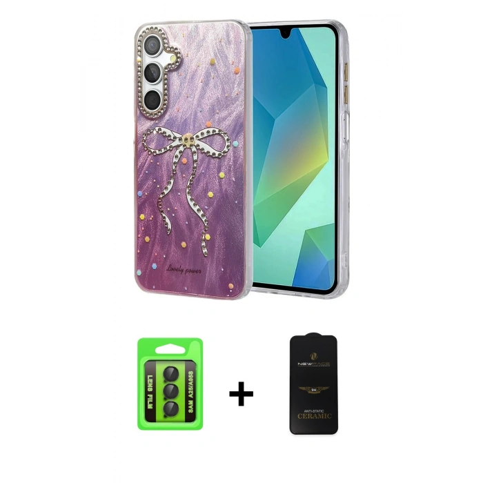 MARSİLYAN™- Galaxy A25 5G Kılıf Zirve Modern Prime - Siyah 6D Antistatik Mat Seramik Hayalet Nano Ekran Koruyucu + Raze Metal Kamera Lens - SH
