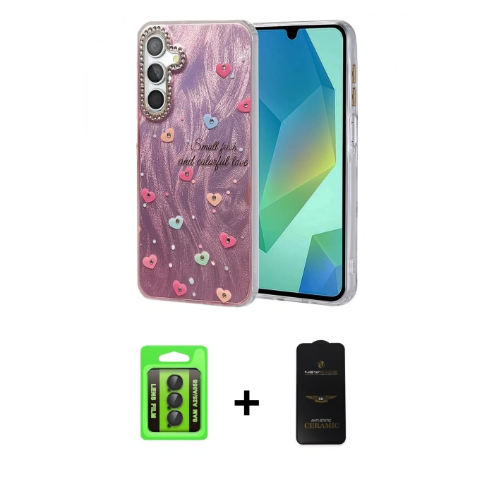 MARSİLYAN™- Galaxy A25 5G Kılıf Zirve Modern Prime - Siyah 6D Antistatik Mat Seramik Hayalet Nano Ekran Koruyucu + Raze Metal Kamera Lens - SH