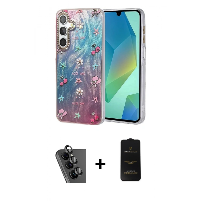 MARSİLYAN™- Galaxy A25 5G Kılıf Zirve Modern Prime - Siyah 6D Antistatik Mat Seramik Hayalet Nano Ekran Koruyucu + Valdez Metal Kamera Lens - SH