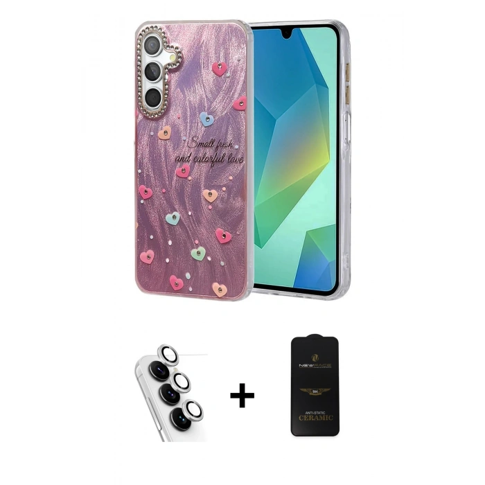 MARSİLYAN™- Galaxy A25 5G Kılıf Zirve Modern Prime - Siyah 6D Antistatik Mat Seramik Hayalet Nano Ekran Koruyucu + Valdez Metal Kamera Lens - GS