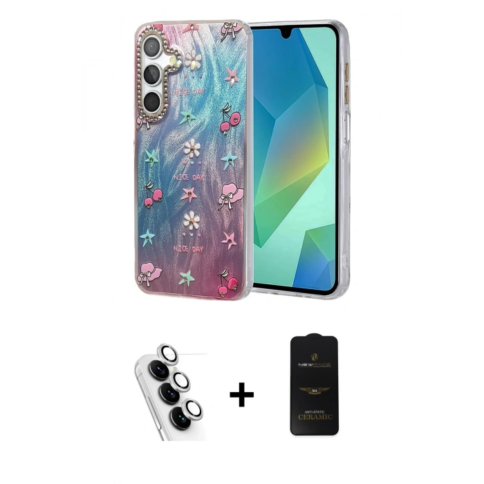 MARSİLYAN™- Galaxy A25 5G Kılıf Zirve Modern Prime - Siyah 6D Antistatik Mat Seramik Hayalet Nano Ekran Koruyucu + Valdez Metal Kamera Lens - GS