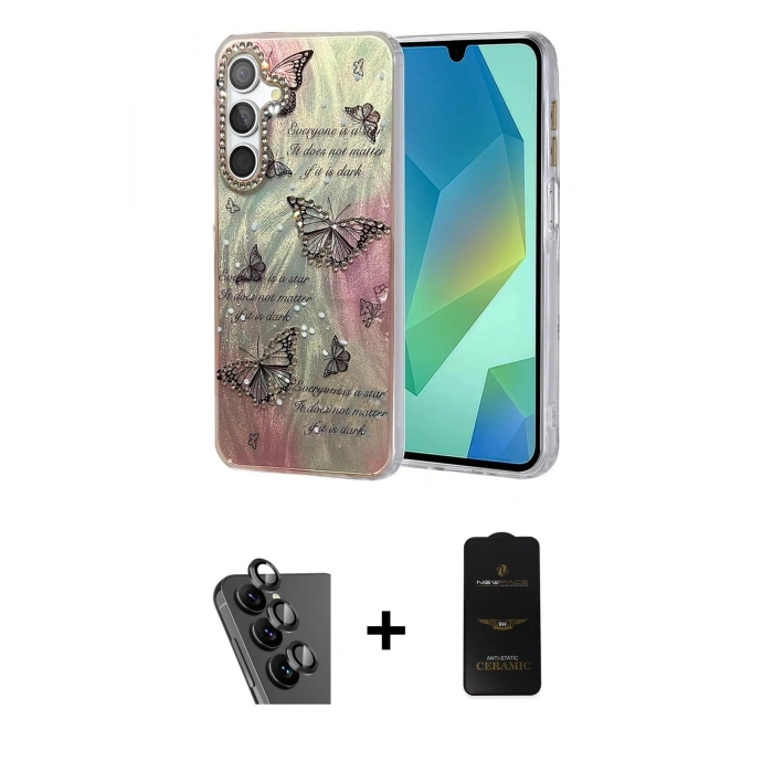 MARSİLYAN™- Galaxy A25 5G Kılıf Zirve Modern Prime - Siyah 6D Antistatik Mat Seramik Hayalet Nano Ekran Koruyucu + Valdez Metal Kamera Lens - SH