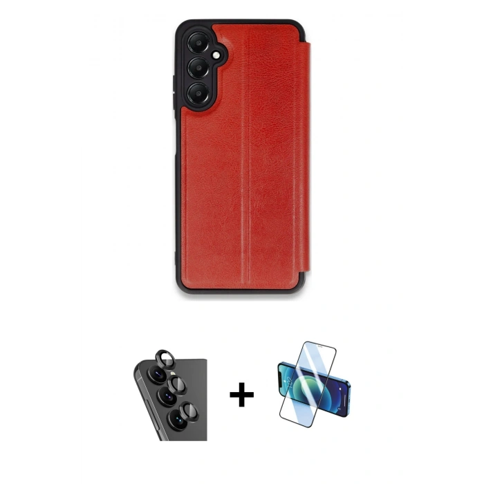 MARSİLYAN™- Galaxy A25 5G Kılıf Zirve Yansıma Serisi - Siyah 3D Antistatik Cam Ekran Koruyucu + Valdez Metal Kamera Lens - SH