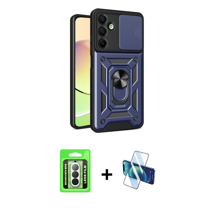 MARSİLYAN™- Galaxy A26 Kılıf Ahenk Klasik - Siyah 3D Antistatik Seramik Nano Ekran Koruyucu + Raze Metal Kamera Lens - GS