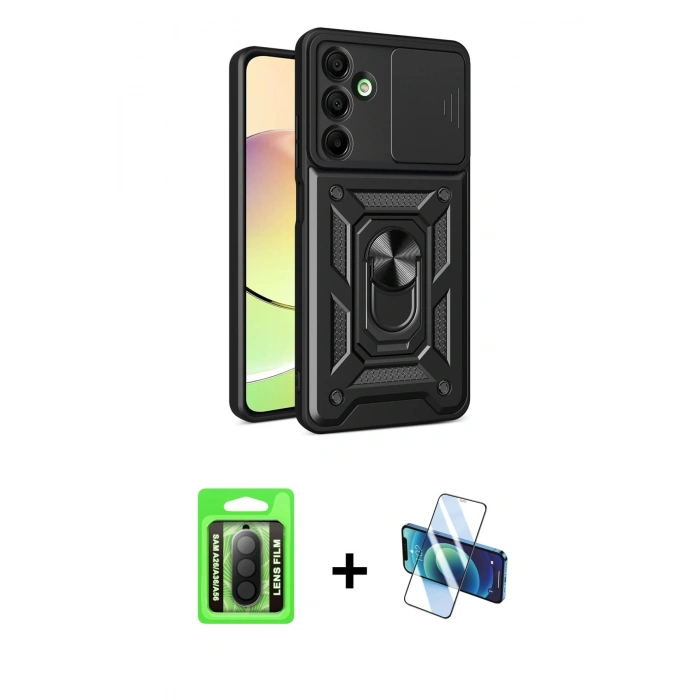 MARSİLYAN™- Galaxy A26 Kılıf Ahenk Klasik - Siyah 3D Antistatik Seramik Nano Ekran Koruyucu + Raze Metal Kamera Lens - SH