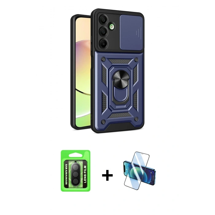 MARSİLYAN™- Galaxy A26 Kılıf Ahenk Klasik - Siyah 3D Antistatik Seramik Nano Ekran Koruyucu + Raze Metal Kamera Lens - SH