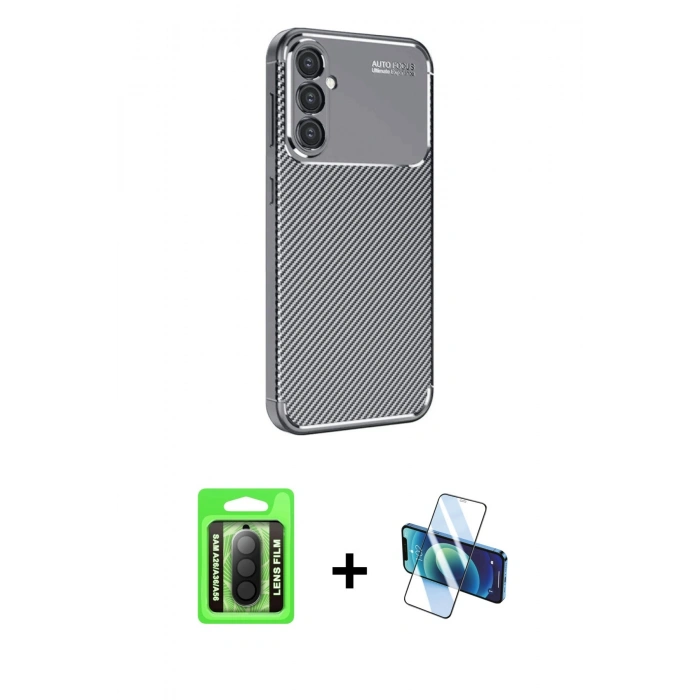 MARSİLYAN™- Galaxy A26 Kılıf Eksen Form Prime - Siyah 3D Antistatik Cam Ekran Koruyucu + Raze Metal Kamera Lens - SH