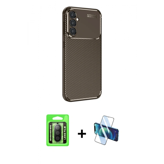 MARSİLYAN™- Galaxy A26 Kılıf Eksen Form Prime - Siyah 3D Antistatik Cam Ekran Koruyucu + Raze Metal Kamera Lens - SH