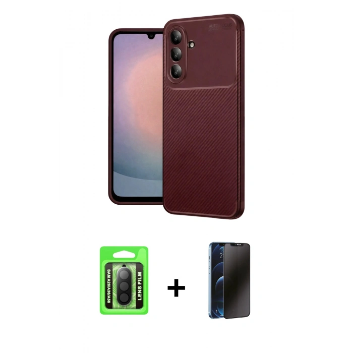 MARSİLYAN™- Galaxy A26 Kılıf Eksen Form Prime - Siyah 3D Antistatik Hayalet Cam Ekran Koruyucu + Raze Metal Kamera Lens - SH