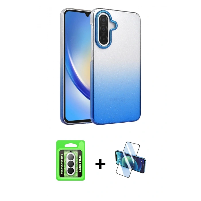 MARSİLYAN™- Galaxy A26 Kılıf Kıvılcım Minimal Özel Seri - Siyah 3D Antistatik Cam Ekran Koruyucu + Raze Metal Kamera Lens - GS