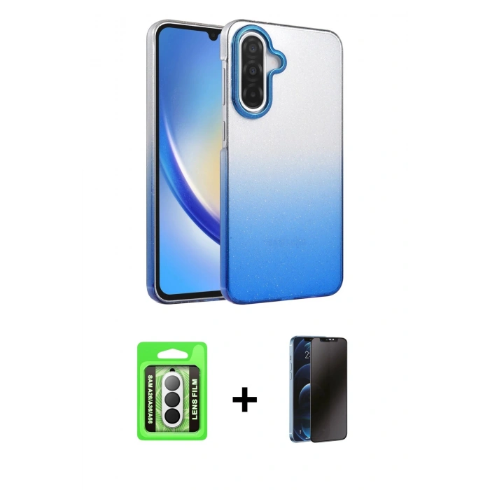 MARSİLYAN™- Galaxy A26 Kılıf Kıvılcım Minimal Özel Seri - Siyah 3D Antistatik Hayalet Cam Ekran Koruyucu + Raze Metal Kamera Lens - GS