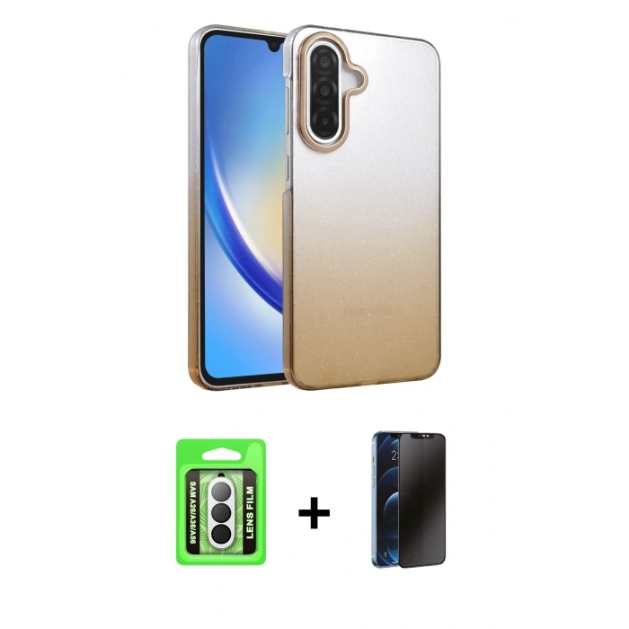 MARSİLYAN™- Galaxy A26 Kılıf Kıvılcım Minimal Özel Seri - Siyah 3D Antistatik Hayalet Cam Ekran Koruyucu + Raze Metal Kamera Lens - GS