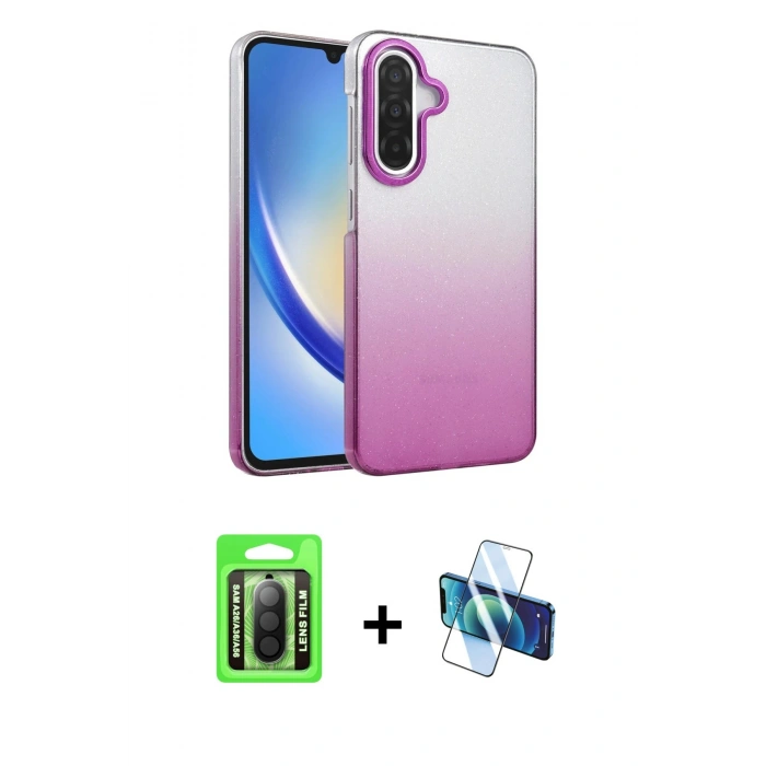 MARSİLYAN™- Galaxy A26 Kılıf Kıvılcım Minimal Özel Seri - Siyah 3D Antistatik Seramik Nano Ekran Koruyucu + Raze Metal Kamera Lens - SH
