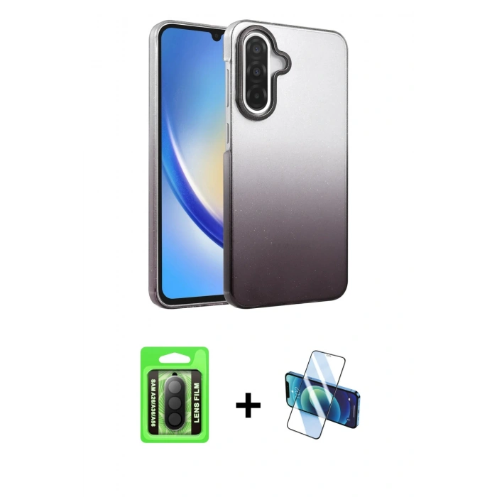 MARSİLYAN™- Galaxy A26 Kılıf Kıvılcım Minimal Özel Seri - Siyah 3D Antistatik Seramik Nano Ekran Koruyucu + Raze Metal Kamera Lens - SH