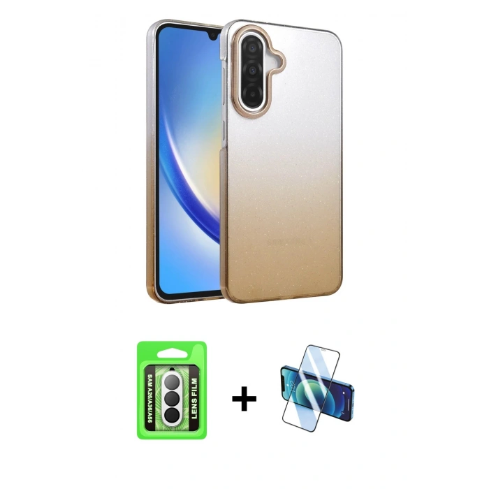 MARSİLYAN™- Galaxy A26 Kılıf Kıvılcım Minimal Özel Seri - Siyah 3D Antistatik Seramik Nano Ekran Koruyucu + Raze Metal Kamera Lens - GS