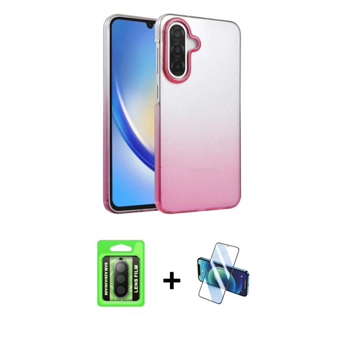 MARSİLYAN™- Galaxy A26 Kılıf Kıvılcım Minimal Özel Seri - Siyah 3D Antistatik Seramik Nano Ekran Koruyucu + Raze Metal Kamera Lens - SH