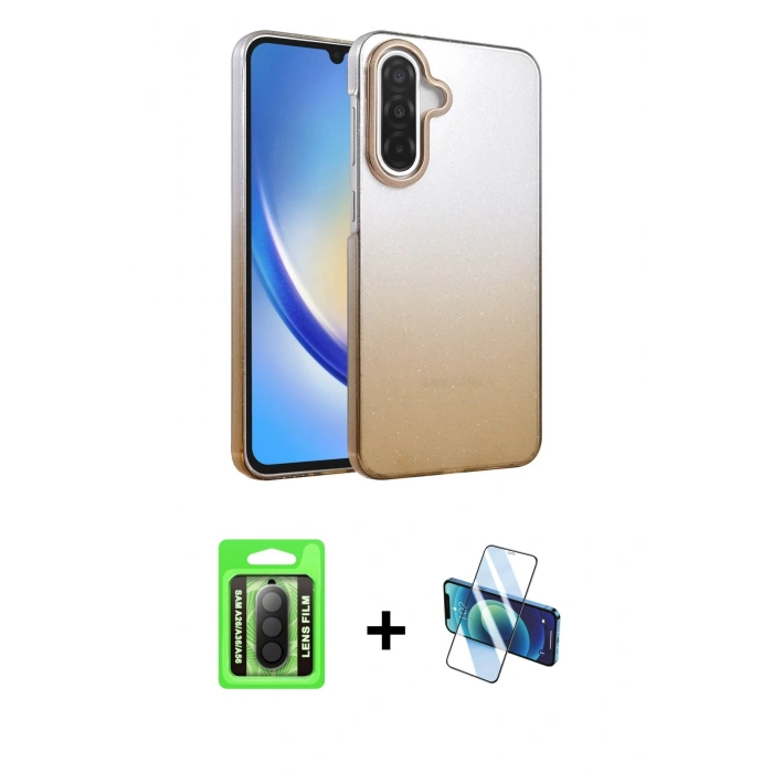 MARSİLYAN™- Galaxy A26 Kılıf Kıvılcım Minimal Özel Seri - Siyah 3D Antistatik Seramik Nano Ekran Koruyucu + Raze Metal Kamera Lens - SH
