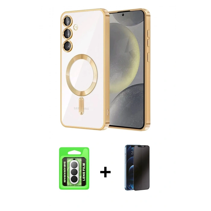 MARSİLYAN™- Galaxy A26 Kılıf Nova Işık Özel Seri - Siyah 3D Antistatik Hayalet Cam Ekran Koruyucu + Raze Metal Kamera Lens - GS