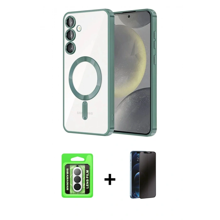 MARSİLYAN™- Galaxy A26 Kılıf Nova Işık Özel Seri - Siyah 3D Antistatik Hayalet Cam Ekran Koruyucu + Raze Metal Kamera Lens - GS