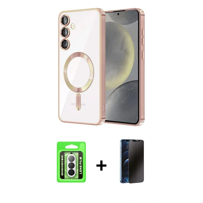 MARSİLYAN™- Galaxy A26 Kılıf Nova Işık Özel Seri - Siyah 3D Antistatik Hayalet Cam Ekran Koruyucu + Raze Metal Kamera Lens - GS