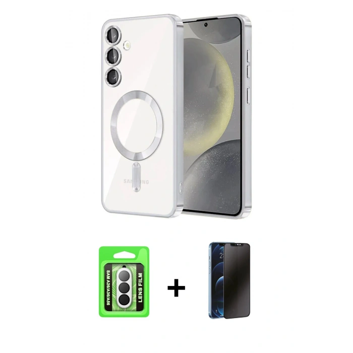MARSİLYAN™- Galaxy A26 Kılıf Nova Işık Özel Seri - Siyah 3D Antistatik Hayalet Cam Ekran Koruyucu + Raze Metal Kamera Lens - GS