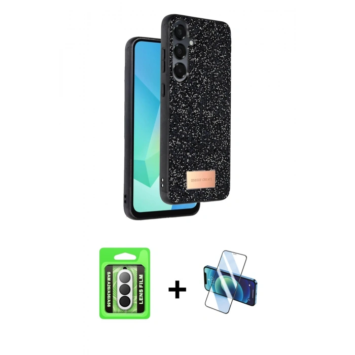 MARSİLYAN™- Galaxy A26 Kılıf Vadi Klasik Serisi - Siyah 3D Antistatik Seramik Nano Ekran Koruyucu + Raze Metal Kamera Lens - GS